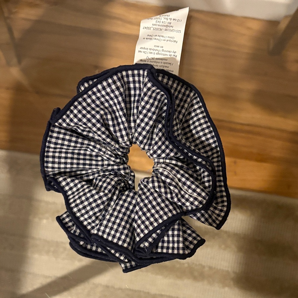 Sezane Navy and White Checkered Kids Scrunchie